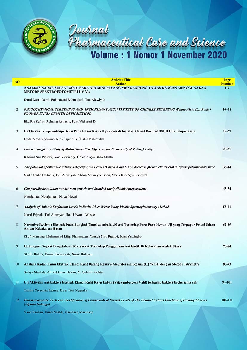 					View Vol. 1 No. 1 (2020): Journal Pharmaceutical Care and Science
				